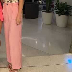 Zara Women's Pink High-Waisted Wide-Leg Dress Pants